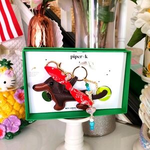 Piper K Dachshund Keychain Purse Tote Bag Charm Weiner Dog Puppy Red Bow Ball